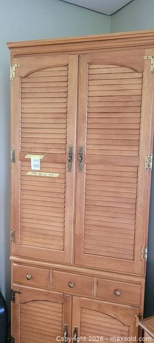 Solid Wood Louvered Armoire Cabinet, Natural Light Brown (1 of 9)