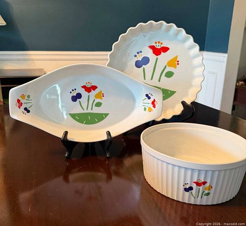 Set of 3 Vintage Ceramic Floral Baking Dishes, Ramekin & Serving Platter, Made in Japan (1 of 16)