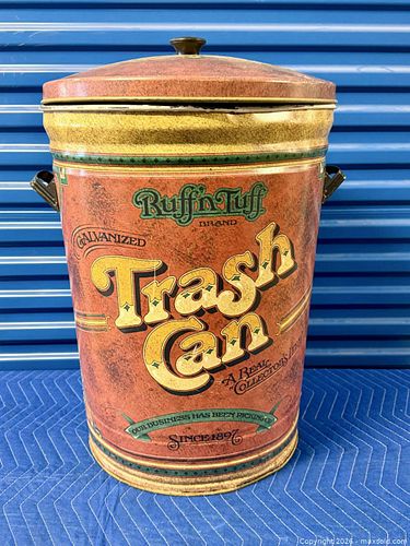 Vintage Galvanized Ruffin Tuff Brand Metal Trash Can with Removable Lid, ~24–25 in (1 of 12)