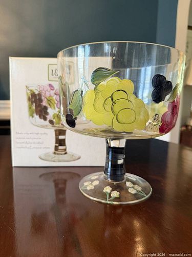 Vintage Glass Compote with Hand-Painted Floral & Grapes Motif (1 of 9)