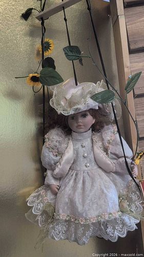Collectible Porcelain Doll with Fabric Dress & Hat, 12–18 in (1 of 14)