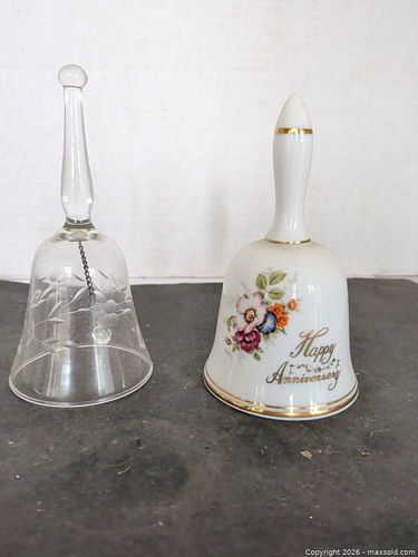 Cornflower Bell and Happy Anniversary Bell Set, Glass & Porcelain (1 of 4)