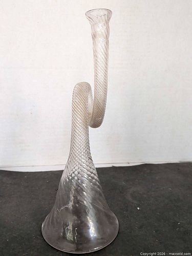 Hand-Blown Clear Glass Horn with Pink Tint, Twist Pattern (1 of 5)