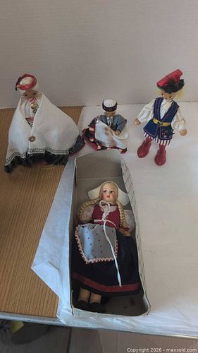 Lot of 5 European folk wood and cloth collectible dolls (1 of 11)