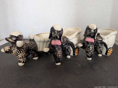 Three Ceramic Poodle Cart Planters (Vintage/Kitsch) (1 of 8)