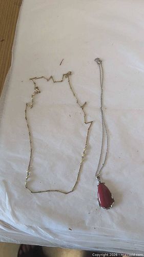 Two Teardrop Pendant Necklaces with Red Glass Centers (1 of 11)