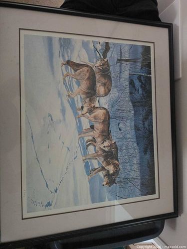 Framed Lithograph/Giclée Print 'Wolves' by A. Casey, 1989 (1 of 4)