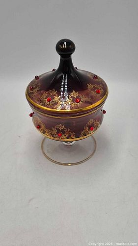 Small, Purple Jeweled Candy Dish with Lid (1 of 13)