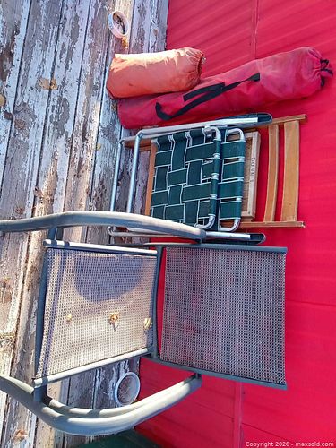 Set of 4 Folding Patio/Lawn Chairs, Metal & Wood (1 of 3)