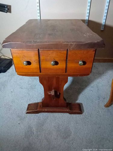 Solid Wood Side Table with Three Drawers, Honey Finish (1 of 3)