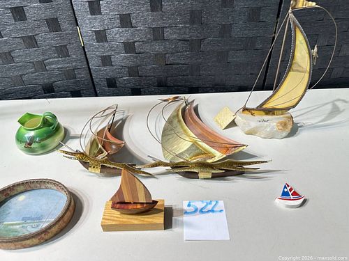 Nautical decor lot: brass & wood sailboats, Foley China creamer (1 of 19)