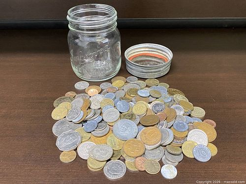 Mixed World Coins Lot with Jar — 50–150 Coins (1 of 13)