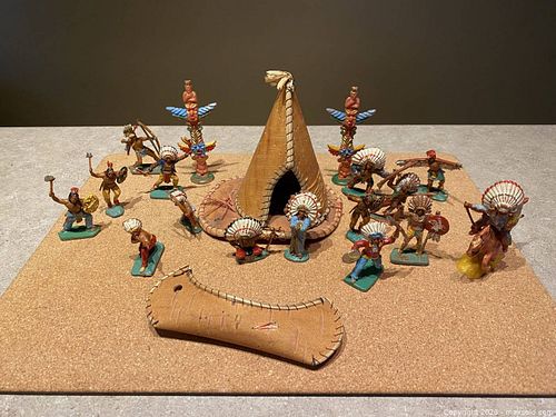 Vintage 1960s Indigenous American Toy Figures Diorama Lot made in Hong Kong  (1 of 17)
