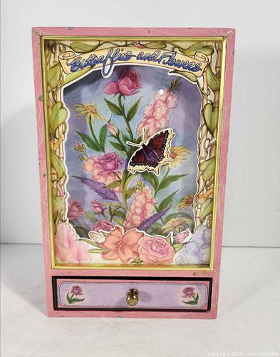 Jewelry Music Box: Butterflies and Flowers - Tune:WIND BENEATH MY WINGS Tested (1 of 7)