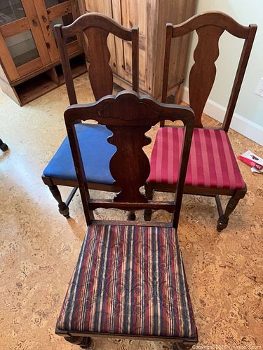 5 Antique Dark Brown Carved Solid Wood Dining Chairs (1 of 4)