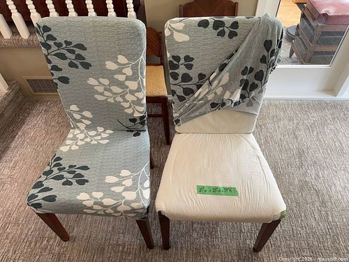 Pair of Parsons Dining Chairs with Gray Floral Upholstery (1 of 5)