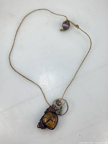 Boho Tiger's Eye Stone Necklace with Peace Sign Charm (1 of 3)