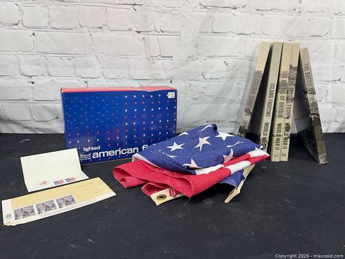 Cotton Flag, WWII Paperback Set, Heroes 2001 Stamps & Boxed Lights (1 of 6)