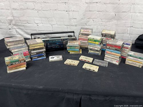 Lot of 26-50 Mixed Audio Cassettes with Cassette Boombox (1 of 8)