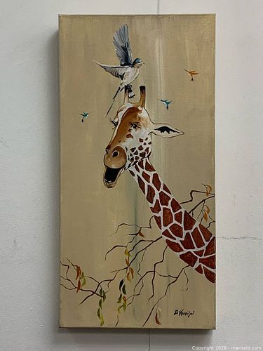 ONE OF A KIND!!! Original Oil Painting "Giraffe with Birds" by Toronto Artist Dean Harrison (1 of 3)