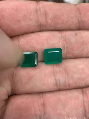 Pair of 11 x 9 mm Emerald-Cut Green Onyx Stones, 7.14 ct total (1 of 3)