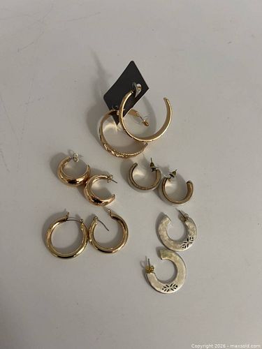 5+ Pairs Gold & Silver Hoop Earrings with Mother of Pearl (1 of 4)