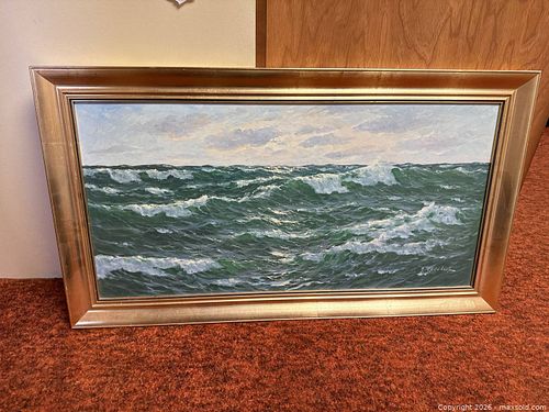 Gerard Lucas-Larsen Signed Oil Painting Seascape on Canvas with Frame A (1 of 13)
