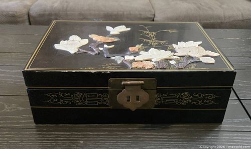 Asian Lacquered Wood Jewelry Box with Mother-of-Pearl Inlay (1 of 4)