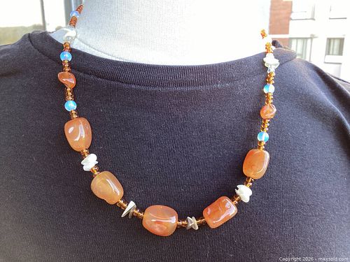Carnelian Agate Beaded Necklace 20" Natural Stone Gemstone (1 of 5)