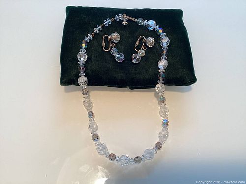 vintage Aurora Borealis crystal necklace and matching earring set (1 of 6)