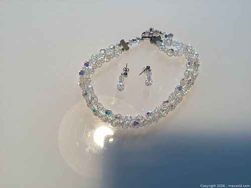 vintage multi-strand aurora borealis faceted crystal necklace with matching clip-on earrings (1 of 6)