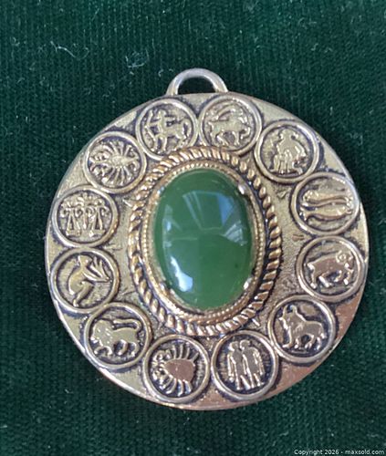 vintage zodiac pendant astrological symbols green jade  (1 of 3)
