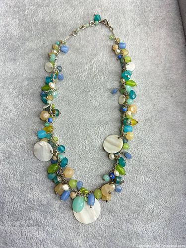 Beaded Statement Necklace with Mother of Pearl Discs, 18 in (1 of 4)