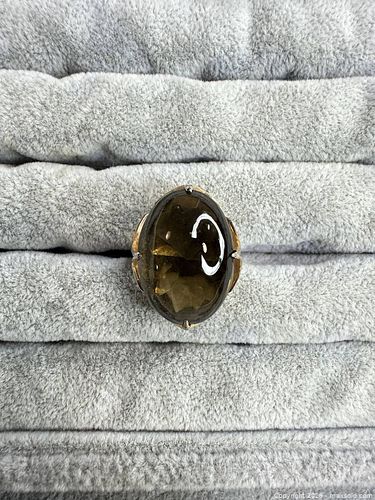 Gold-Tone Smoky Quartz Cocktail Ring, Vintage Style (1 of 5)