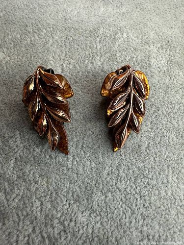 Renoir Leaf Botanical Clip-On Earrings, Copper/Rose Gold Tone (1 of 5)