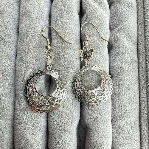 Silver-Tone Filigree Boho Drop/Dangle Earrings, Pair (1 of 4)