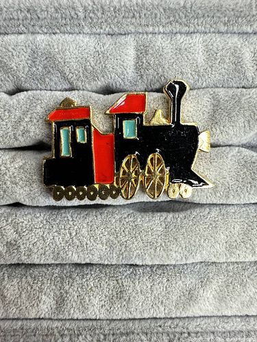 Vintage-Inspired Gold-Tone Enamel Train Pin/Brooch, Under 2 in (1 of 4)