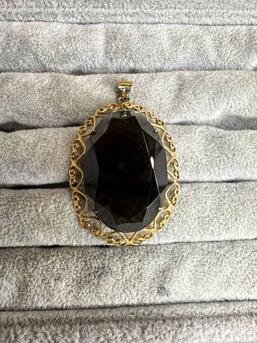 Vintage Oval Smoky Glass Crystal Pendant in Gold Tone Setting (1 of 5)