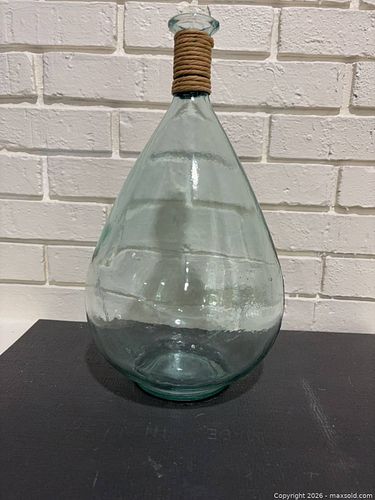Aqua Sea Glass Decorative Bottle with Twine-Wrapped Neck, 13–16 in (1 of 6)