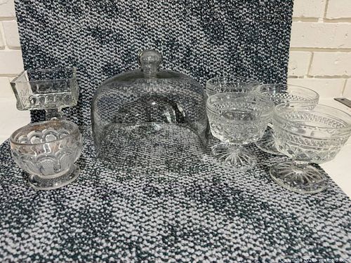 Vintage-Style Clear Pressed Glass Dessert Set (Unmarked) (1 of 6)