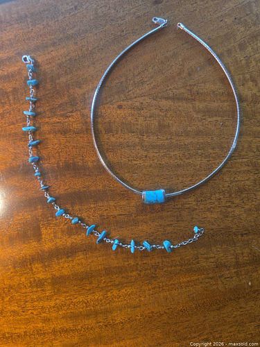 Sterling Silver Turquoise Choker and Beaded Bracelet Set (1 of 4)