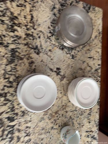 Assorted Porcelain & Glass Mugs, Saucers and Creamer Set (1 of 6)