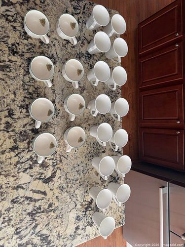 Lot of 13–24 White Porcelain Mugs and Handled Bowls with Holiday Trim (1 of 5)