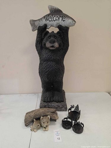 Bear Welcome Statue, Sandicast Wolf Pups & Deer Tealight Holders (1 of 13)