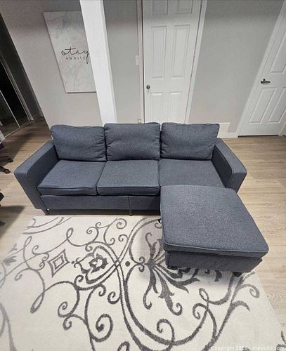 Charcoal Fabric Sofa with Ottoman (1 of 3)