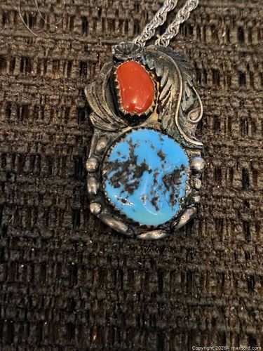 Vintage sterling turquoise coral pendant (1 of 3)