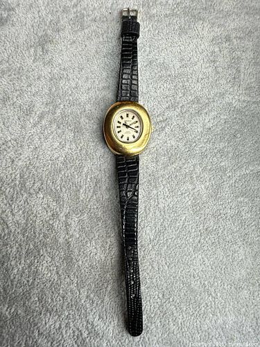 Caravelle Gold-Tone Quartz Wristwatch with Black Leather Strap (1 of 6)