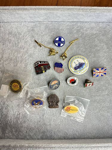 Lot of 15 Vintage Metal Enamel Gold-Tone Lapel & Tie Pins (1 of 5)