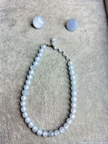 Vintage Mid-Century Light Blue Lucite Necklace & Clip-On Earrings (1 of 5)