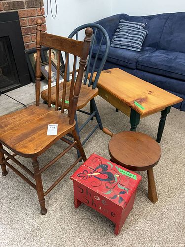 Wooden Chairs, Stools, and Shoe Shine Box (1 of 12)